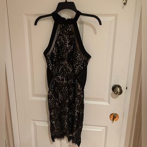 Sexy Minidress Black Lace High Neck w/ Sheer Panels